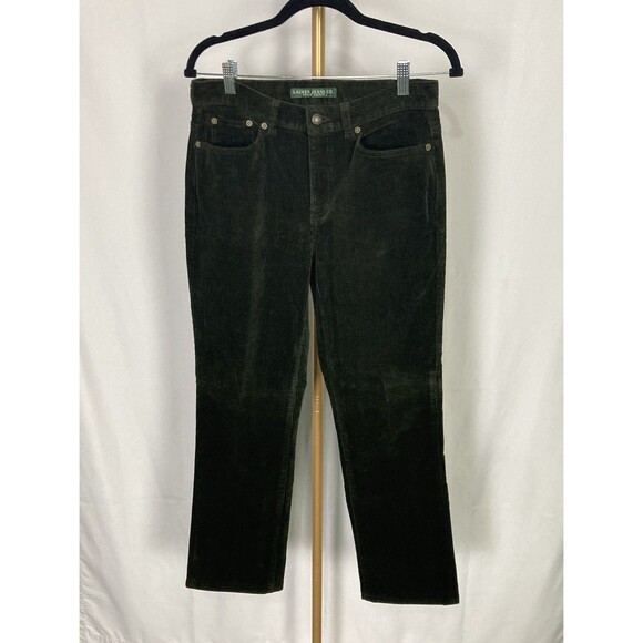 Ralph Lauren Jeans Co Sz 6 Women Corduroy Pants Dark Green Straight Leg Stretch - Picture 1 of 7